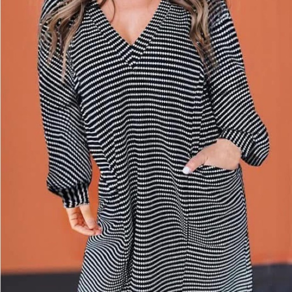 Chic Black and White Striped Dress
